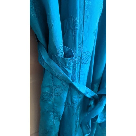 Vintage Golden Bee Asian Turquoise Robe with Belt, Rayon, Small - Picture 5 of 8